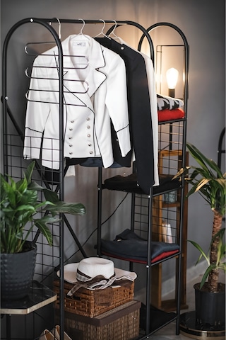 METAL 5 RAFLI AYAKKABILIK ELBİSE ASKILIĞI PORTMANTO VE GARDIROP Siyah