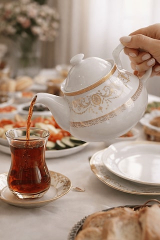 Sırma Desen Porselen Demlik 650 Ml Üst Demlik Beyaz