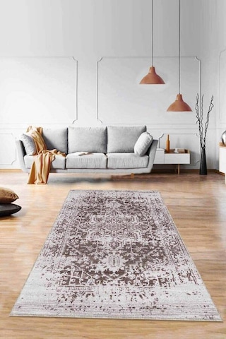 Kahverengi Vintage Kaymaz Tabanlı Dekoratif Halı Rv300n11