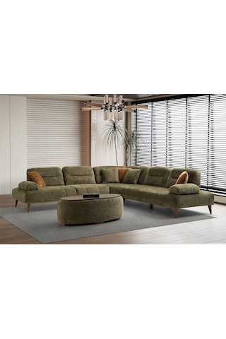 Riva Ahşap Ayaklı Köşe Takımı Yeşil