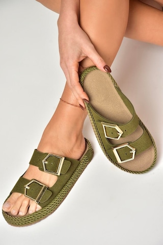 Fox Shoes U596030202 Haki Süet Kadın Terlik Haki-süet Haki
