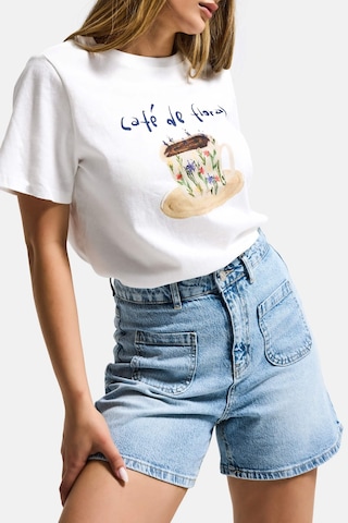 it's basic Kadın Beyaz W5 Oversize Özel Baskılı Tasarım T-shirt