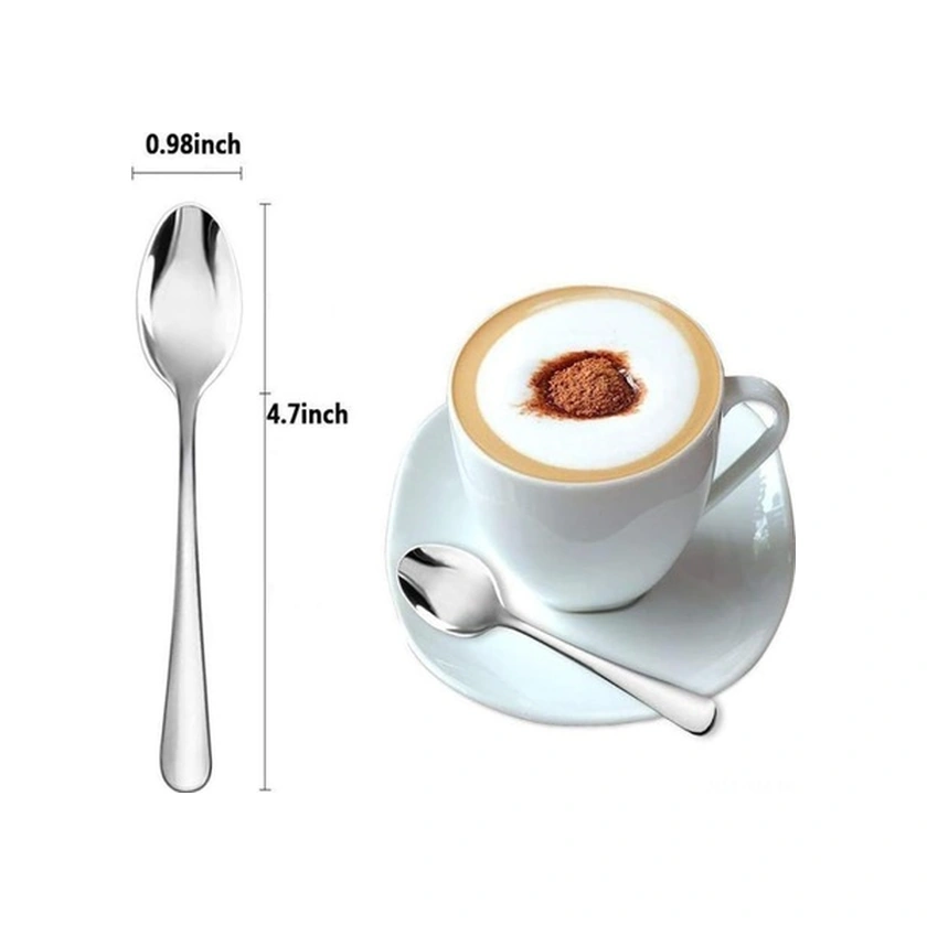 Fortunelane 6 Adet 12 Cm Gıda Kalitesi Paslanmaz Çelik Küçük Kaşık, Gümüş Cila, Türk Kahvesi Ve Tatlılar İçin Uygun Gümüş