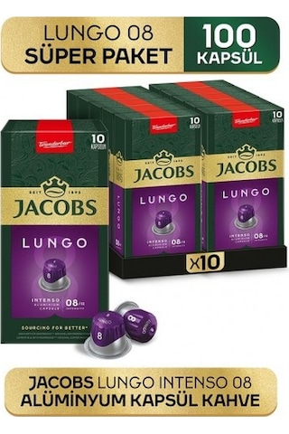 Jacobs Lungo 8 Intenso Nespresso Uyumlu Kapsül Kahve 10 Lu X 10 PKT.JACOBS.020 Kapsül Kahve