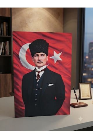 Tablo 60x90 & 40x60 Cm Büyük Orta Boy Ofis Ve Salon Hediyelik Duvar Aksesuarı Atatürk1881 Siyah