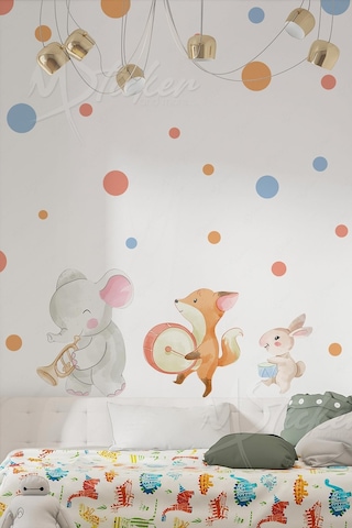 MSticker Hayvanlar Orkestrası Ve Puantiyeler Çocuk Odası Cam Duvar Sticker Seti