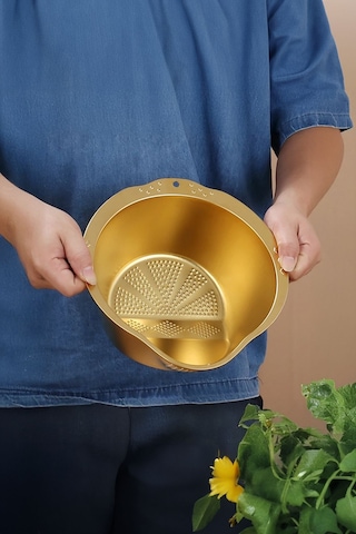 Çok Amaçlı Pirinç Meyve Makarna Sebze Süzgeci Paslanmaz Çelik Süzgeç Gold Altın