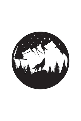 Gece Bozkurt Ve Dağlar Duvar Dekor Sticker 40 X 40 Cm