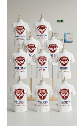 Hediye Okullara Özel Logolu Baskılı Öğrenci Tişörtü Toptan T-shirt 10'lu Paket Kendin Tasarla Kuruma/kişiye Özel Beyaz