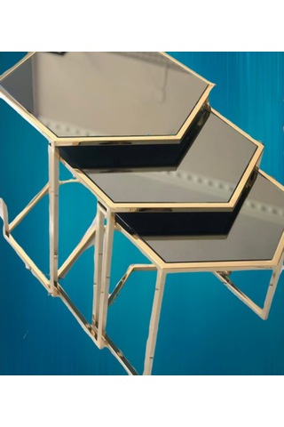 Zigon Zlf 3Lü C Model Metal Çelik Rose Renk Kaplama Mdf Siyah Mer (429079270)