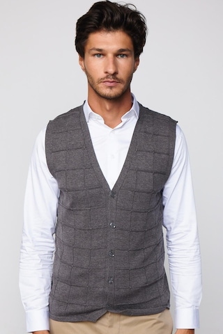 Tudors Slim Fit Kare Desenli Gri Erkek Yelek-29710-Gri