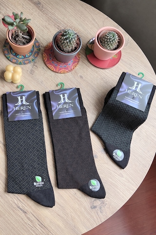 Heren Socks Heren Bambu 3'lü Asorti Hışır Kağıtlı Erkek Royal Soket , Burun Dikişsiz, Yıkamalı Bej - Gri - Siyah