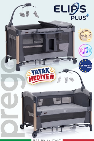 Prego Elips Plus Anne Yanı Park Yatak Oyun Parkı Sallanır Beşik Kolay Katlanır Aliminyum Kasa + Yatak Hediyeli