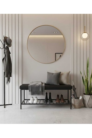 Özcan Metal Deri Kumaş Metal Ayaklı Raflı Bench Puf Bank Antre Mutfak Salon Yatak Odası Puf Bank 105 40 Metalik
