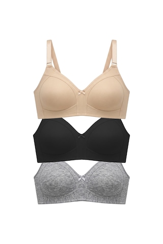Cottonill Bra - Fiora Büyük Beden Balensiz Pamuklu Ayarlanabilir Askılı Kadın Sütyen 3'lü Paket Çok Renkli