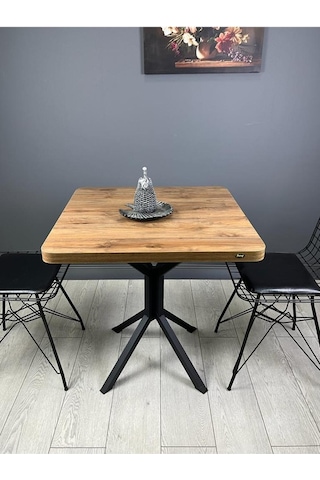 Tepe Ceviz Mutfak Yemek Masası Balkon Masası Kavisli Köşe Siyah Ayak 70 Cm