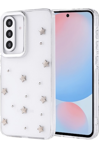 Galaxy A56 Uyumlu Kılıf Airbag Tasarımlı Simli Şeffaf Zore Kutup Kapak - Yıldız Yıldız