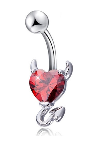 Chavin Kırmızı Kalp Taşlı Şeytan Çelik Göbek Piercing Dt70Kr