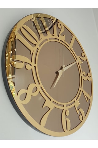 Ayna Denizi Golden Latin Bronze Model Altın Bronz Renk 50 CM Dekoratif Aynalı Duvar Saati Altın