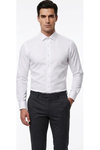 UKİ Uki Beyaz Saten Slim Fit Klasik Gömlek