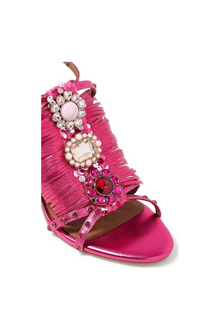 Kurt Geiger Jewel Fringe 90 Lüks Topuklu Deri Sandalet Topuklu Ayakkabı Pembe 36,5