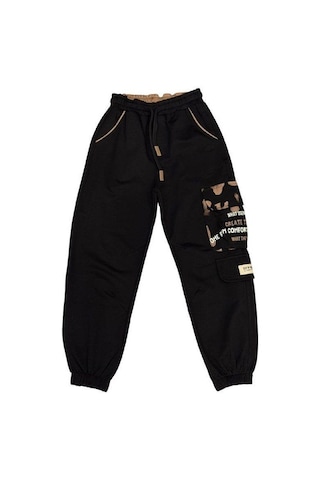 Erkek Çocuk Yazı Detaylı Eşofman Alt-14698 Siyah