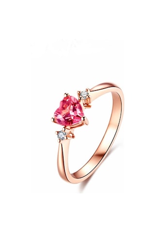 Pırlanta Pembe Taşlı Kalp Yüzük