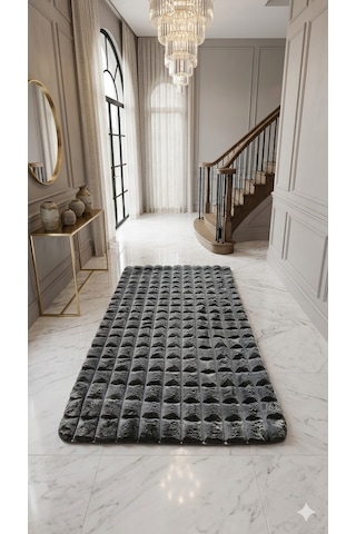 Dekoratif Bubble Peluş Post Halı Beyaz 111p Koyu Gri