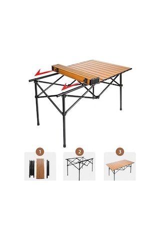 Alüminyum Kamp Masası Xxl Katlanabilir 120 55 50 Ahşap Rengi Kahverengi