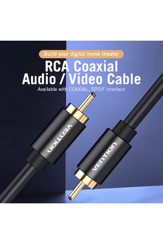 Ximistore9 Vention Metal Rca Koaksiyel Ses Kablosu, Altın Kaplı Uçlar Ve Saf Bakır İletken İle Spdıf Ses Sinyali Aktarımı, 2 Metre