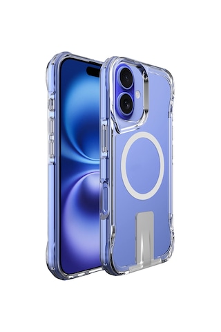Apple Uyumlu iPhone 16 Kılıf M-safe Şarj Özellikli Zore T-max Standlı Kapak Seffaf