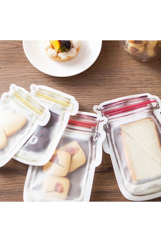 Fosenze 3 Adet Kırmızı Mason Kavanoz Desenli Pe Muhafaza Poşeti - Çift Kapaklı, Buzdolabına Uygun, Seyahat Ve Atıştırmalık Saklama Kırmızı