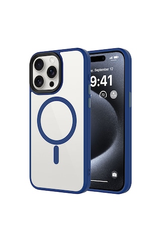 Apple Uyumlu iPhone 14 Pro Max Kılıf Mat Arka Yüzey Wireless Şarj Özellikli Zore Flet M-safe Kapak Mavi