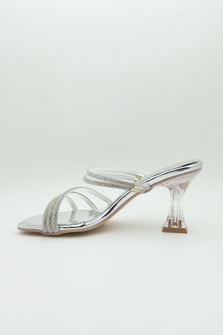 Dosa Shoes Taşlı Şeffaf Topuk Abiye Ayakkabı Sandalet Terlik-rose Gold Gümüş