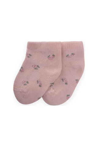 Cigit Çiçek Desenli Bebe Patik Çorabı 0-4 Yaş Pudra Pudra