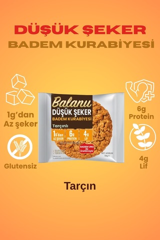 Balanu Düşük Şekerli Tarçınlı Badem Kurabiyesi 50gr X3 Adet
