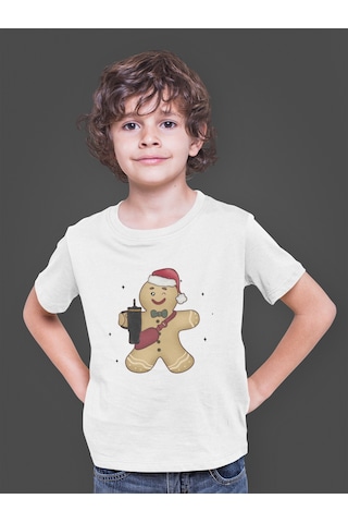 Bumeta Kurabiye Gingerbread Noel Yılbaşı Çocuk Tişört T-shirt Beyaz