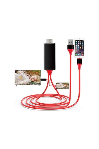 Mufunye İphone İpad İçin Mhl Hdmı Kablosu - 1080p Hd Ekran Yansıtma, Ses-video Aktarımı, Kırmızı Renk