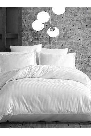 Caqqa Çift Kişilik Çizgili Saten Otel Nevresim Takımı