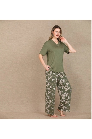 Online Kapsulavm Avm Alışveriş Kapsulavm Şık Tasarım Çiçek Desenli Yeşil Kısa Kol Viskon Pijama Takımı