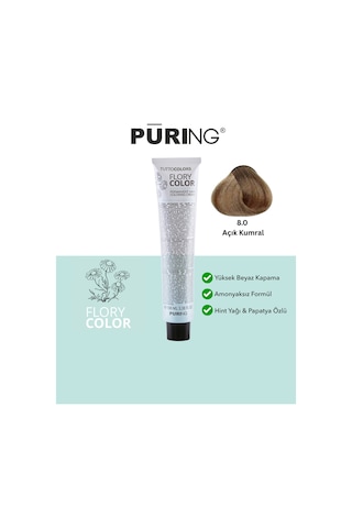 Puring Flory Color Papatya Özlü Amonyaksız Saç Boyası Açık Kumral 100 ML 8.0 Doğal Açık Kumral