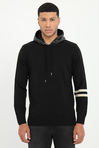 Dufy Erkek Slim Fit Kapüşonlu Siyah Triko-16898