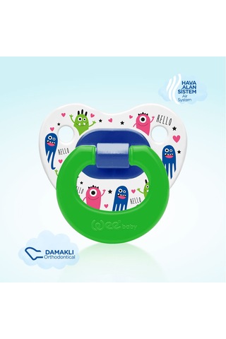 Wee Baby Desenli Damaklı Emzik No:1 Yeşil 0-6 Ay