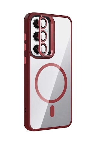 Joko - 558 - Samsung Galaxy Uyumlu S24 Fe Remim Lensli Magsafe Standlı Kapak - Glblseme - - Bordo