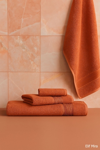 3 Parça Banyo Havlu Seti Pamuklu Günlük Kullanım Basic Kiremit