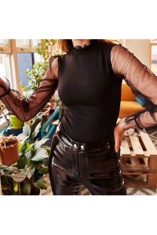 Örme Krep Kadın Bluz Siyah