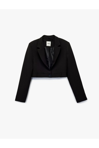 Koton Uzun Kollu Düğmeli Geniş Yaka Crop Blazer Ceket Siyah 6wak50103uw Siyah