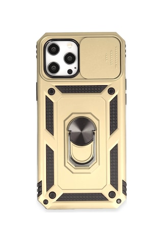 iPhone Uyumlu 12 Pro Max Kılıf Pars Lens Yüzüklü Silikon - Gold Çokrenkli