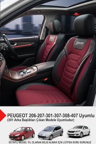 Titanyum Serisi Lüks Keten Oto Koltuk Kılıfı- Peugeot 206-207-208-306-307-407- Uyumlu Bordo