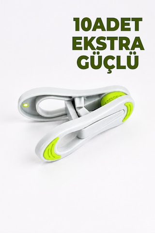 Ekstra Güçlü Mandal 10 Adet - Sağlam Yay Mekanizması - Uzun Ömürlü - Kaliteli Plastik Beyaz